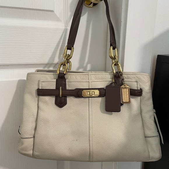 Cream and brown leather Coach bag - Picture 1 of 7